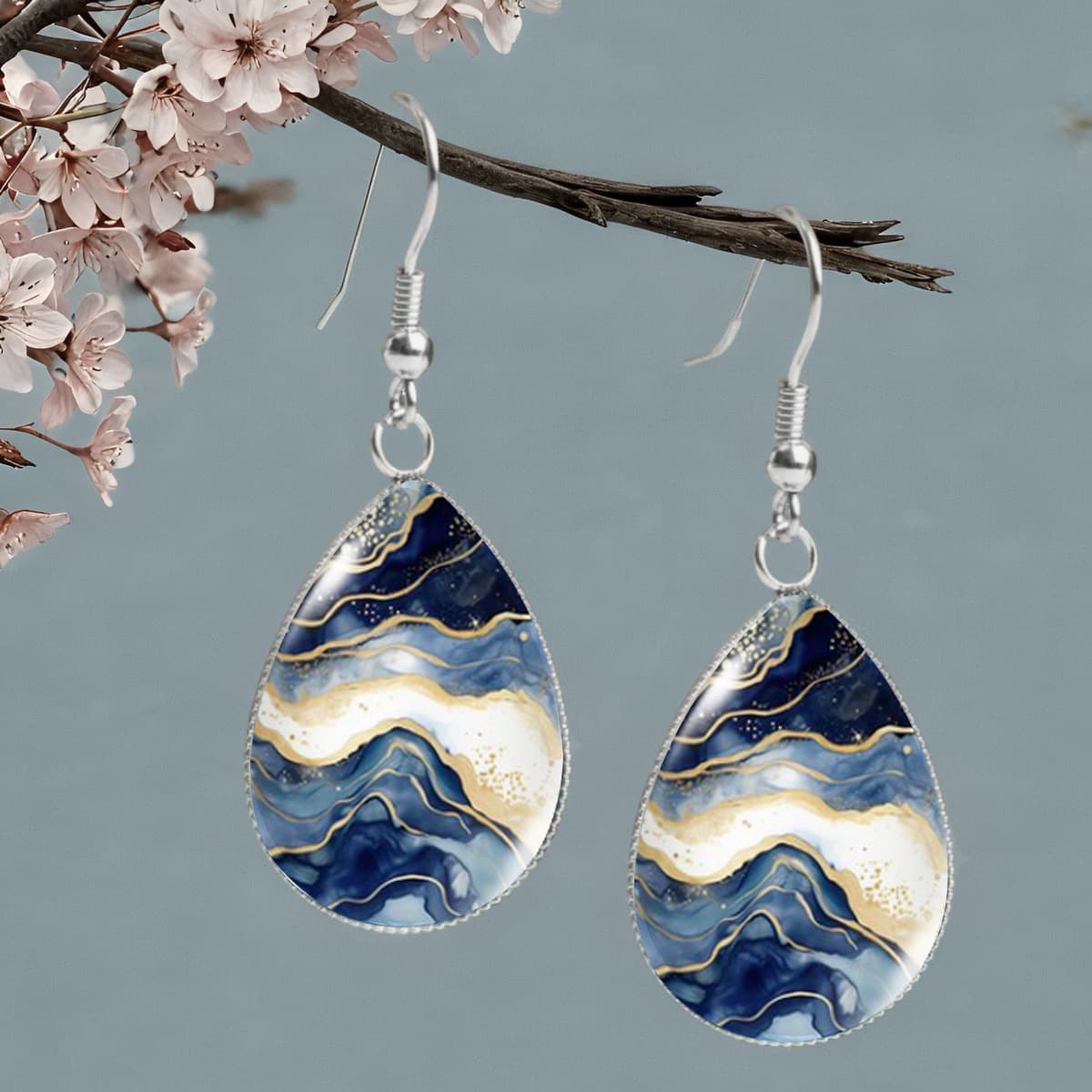 TEMU A Pair Of Elegant Blue And White Earrings Like Agate Starry , Wear And Vacation Jewelry, Thanksgiving Gifts, And Birthday Presents, Without Battery