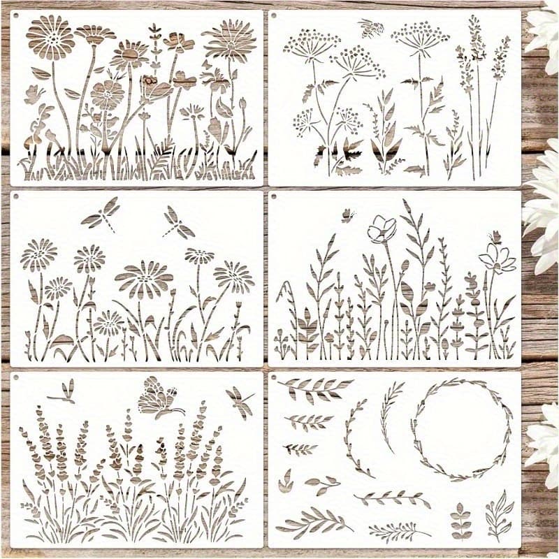 TEMU 6pcs Large Floral Template Set - For Painting Floors With Large Floor Templates | Wall Templates | Patio Concrete Templates | Design Templates | Wall, Floor, And Fence Painting Templates