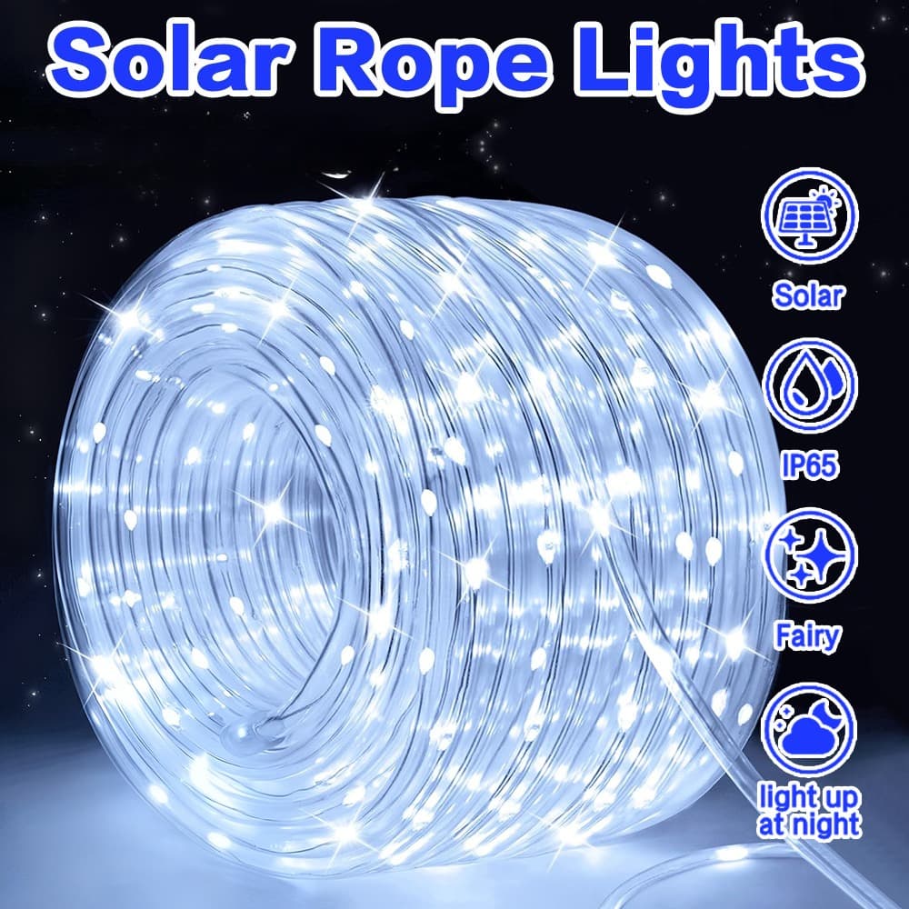 TEMU 1pc 20/ 36/ 70/ 100 Ft Solar Rope Lights, Outdoor Solar Lights, Ip65 Solar String Lights, 8 Patterns For Stage Lighting, Trail, Patio, Pool, Rv, Christmas Decoration (22ft 50led/ 39.3ft 100led)