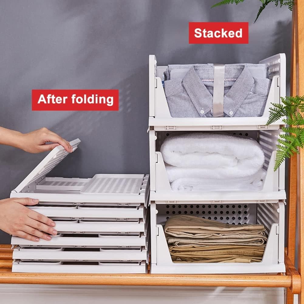 TEMU 3-pcs Set Stack-able Plastic Storage Basket Closet Organizer Bin Fold-able Clothes Storage Drawer Shelf Container, Mounted