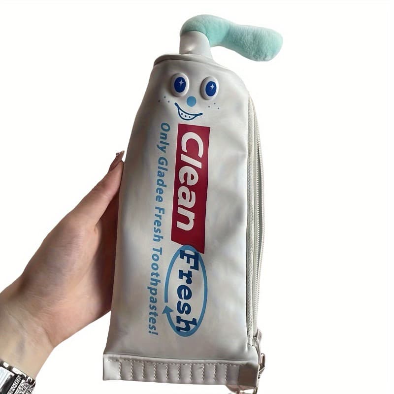 TEMU Fun & Quirky Toothpaste-shaped Makeup Bag With Pencil Case - Cute Polyester Desk Organizer, Perfect Gift For Stationery Lovers