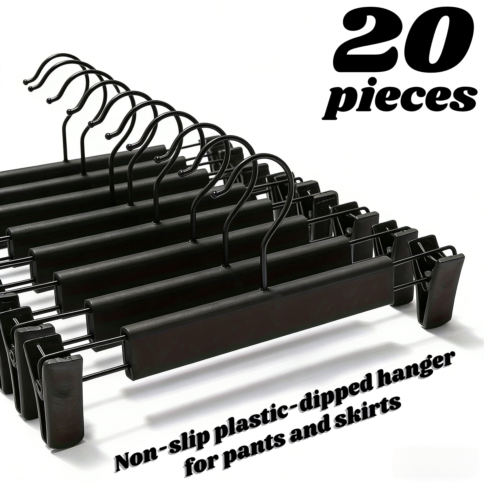 TEMU 20 Black Adjustable Frosted Plastic-dipped Hangers For Pants And Skirts - Anti-slip And Space-saving, The Perfect Christmas Gift For Pants/skirts/clothes