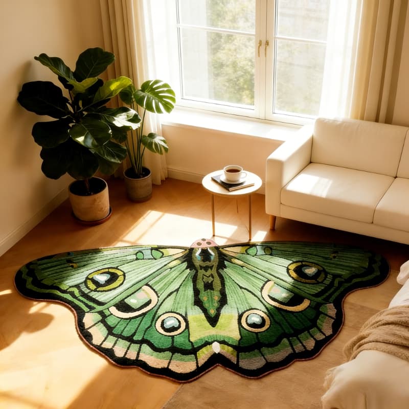 TEMU Faux Cashmere +900+9mm High-grade Jade Green Bedroom Decorative Carpet Ins Style Living Room Plush Carpet Irregular Lounge Coffee Table Washable Floor Mat Bathroom Non-slip Floor Mat