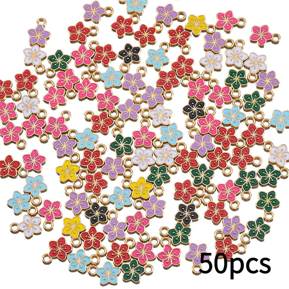 TEMU 50 Alloy Small Flower Pendants, Five-pointed Plum Charms For Handmade Jewelry/crafts/keychain Charms, Accessories & Jewelry Making Supplies