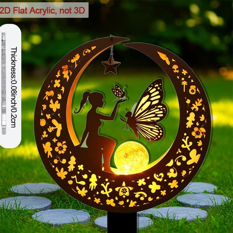 TEMU 2d Flat, [2d Flat] 1pc 2d Flat Acrylic 9.06in Stake For Soil Decoration Girl With Butterflies On Crescent For Decorating Lawns And Potted Plants, For Patio Accents And Outdoor Use, 2d Flat