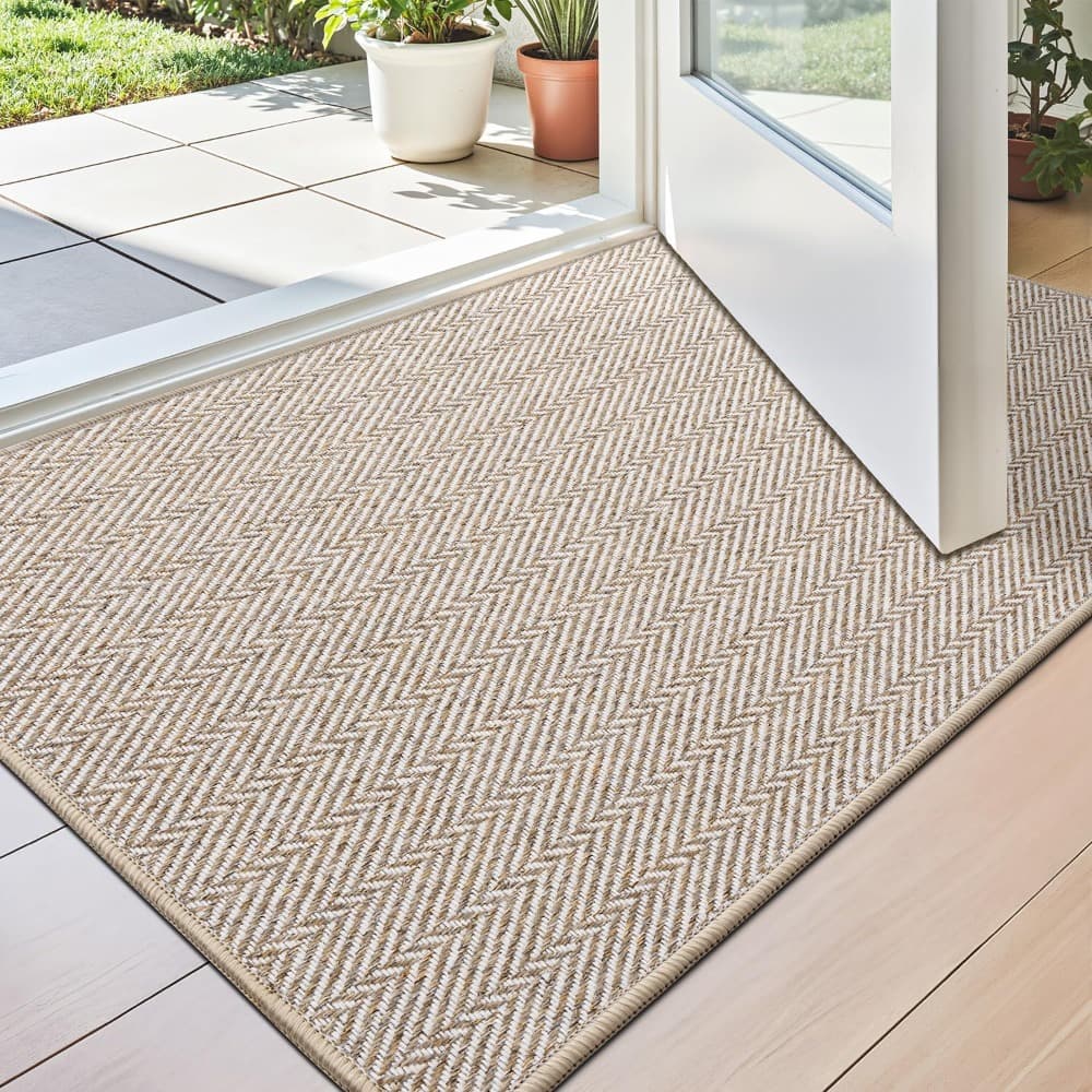 TEMU Ultra Thin Indoor Door Mat For Entrance 24"x36", Non Slip Entryway Mat, Low Profile Doormat, Unique Herringbone For Inside, Patio, Porch, Beige#valentinesgift