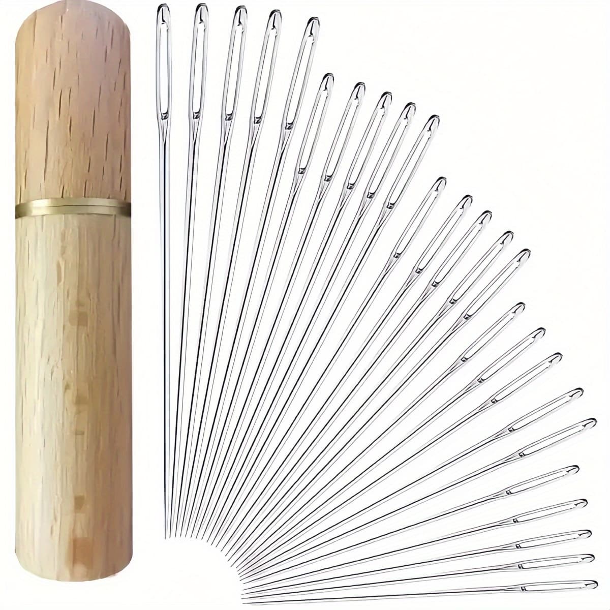 TEMU 25pcs Of Large-eye Hand Sewing Needles - Includes Large-eye Sewing Needles, Cross- Needles, Leather Sewing Needles, Sharp Large-eye Needles, All In A Wooden Needle Box For Embroidery