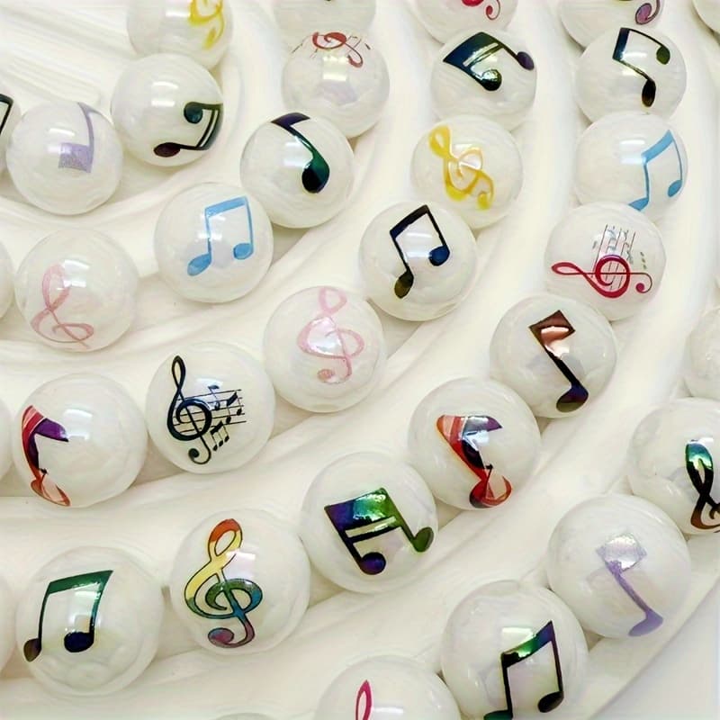 TEMU 20pcs 16mm Acrylic Solid Color Note Print Round Beads - Straight Hole For Diy , Bracelets & Necklaces | Music Theme Accessories & Jewelry Making Materials