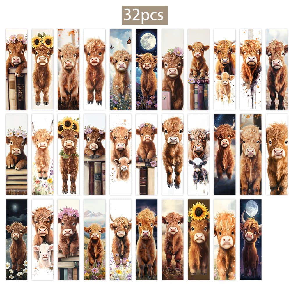 TEMU 32pcs, Highland Cow Bookmarks, Bookworm Gift Bookmarks, Library Card Bookmarks, Abstract, Unique And Exquisite Bookmarks, Perfect For Back-to-, Page Dividers, Ideal For Book Lovers, Charm