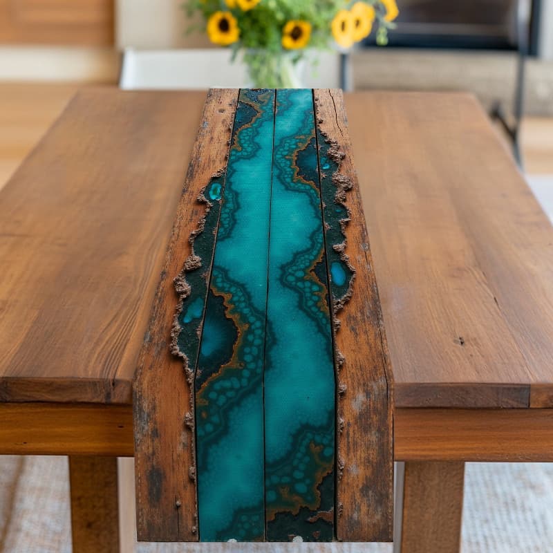 TEMU 1pc Home, Kitchen, Restaurant, Table Runner, Table Cloth, Table Additions, Tableware, Table Fabric, Office, Tea Table And Tea Rack Table, Christmas Theme, Stunning Turquoise - Brown Geode - Flag