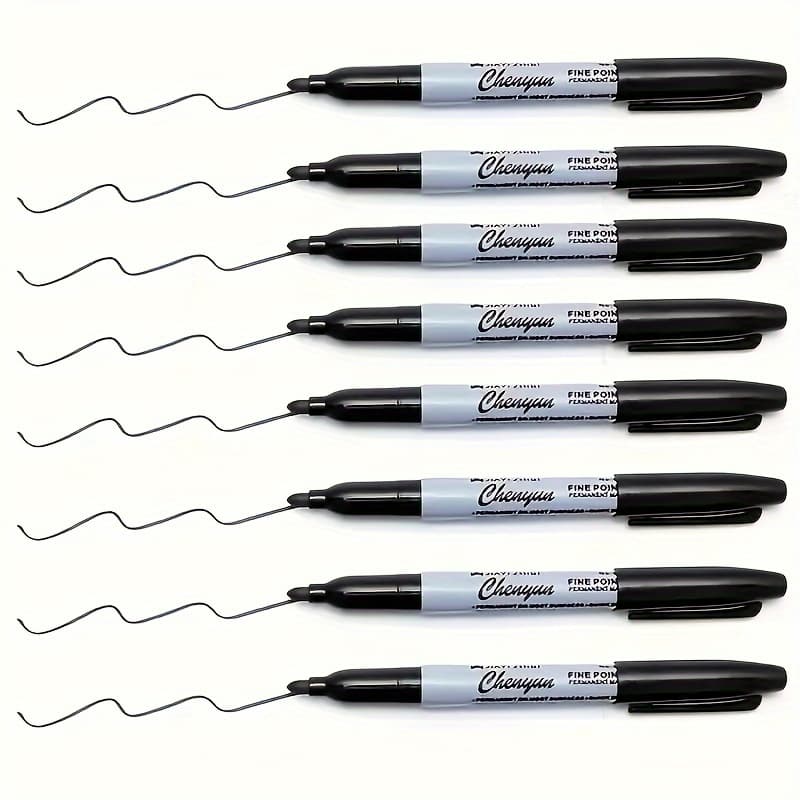 TEMU Set Of 8 Quick-drying, Waterproof Black Fine Point Markers, 1mm - Perfect For Office Supplies And Gift Wrapping | Featuring A 'black' Label