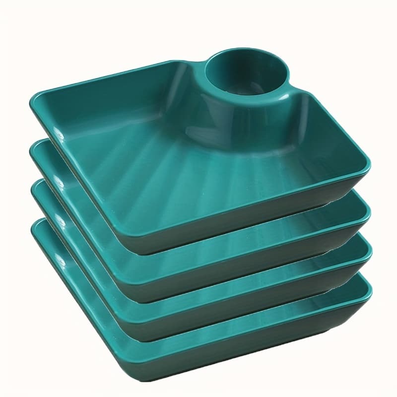 TEMU 4pcs Large Plastic Serving Tray Set With Dipping Well - Durable, Scratch-resistant, Dishwasher Safe - Perfect For Restaurants, Parties, And Holiday Entertaining (green Christmas)