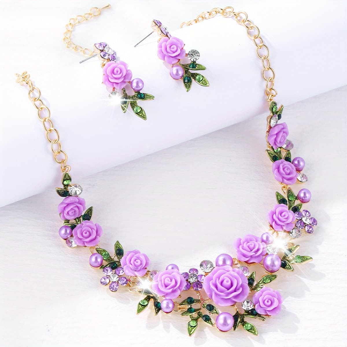 TEMU 3pcs Set Necklace Earrings Women' Three-dimensional Flower Bracelet Bracelet Wedding Jewelry