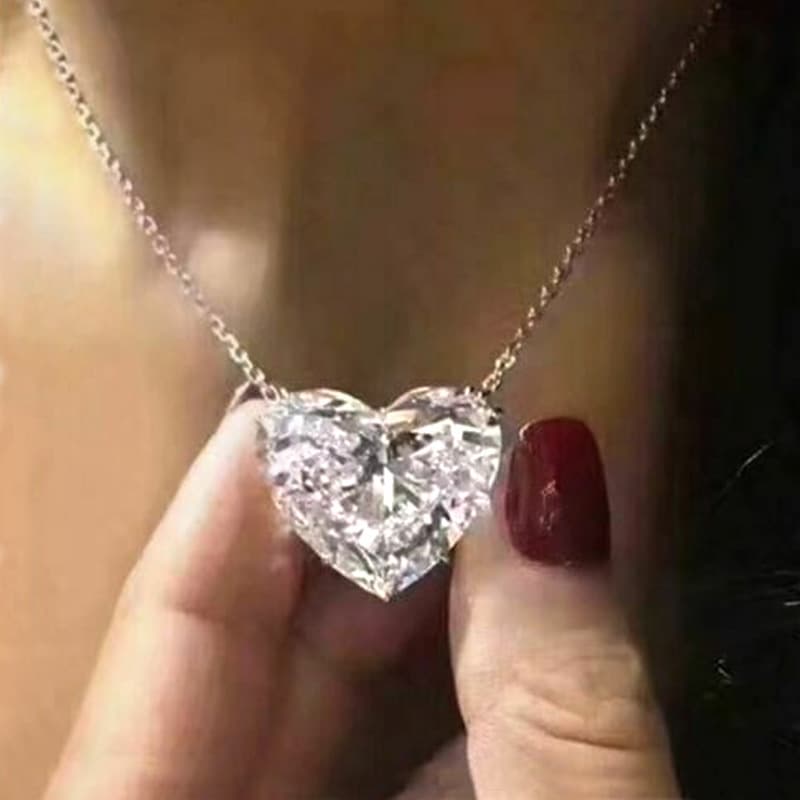 TEMU 1pc Elegant Heart-shaped Cubic Zirconia Necklace For Women, Stainless Steel Chain, , Weddings, Parties, Valentine's Day & Christmas Gift