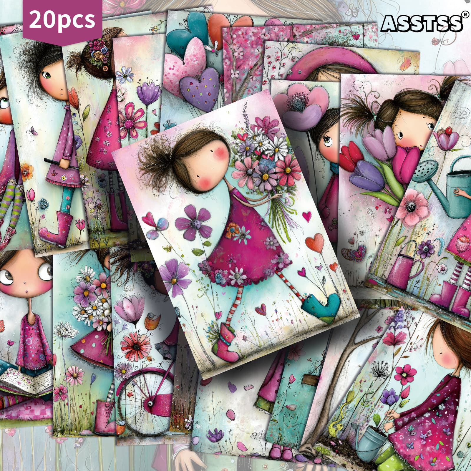 TEMU 20-pack Asstss Vintage Whimsical Girls Postcards - 4x6 Inches Retro Junk Journal Supplies, Classic Pinup Illustrations Collectible Decorative Painting Cards For Scrapbooking And Crafting