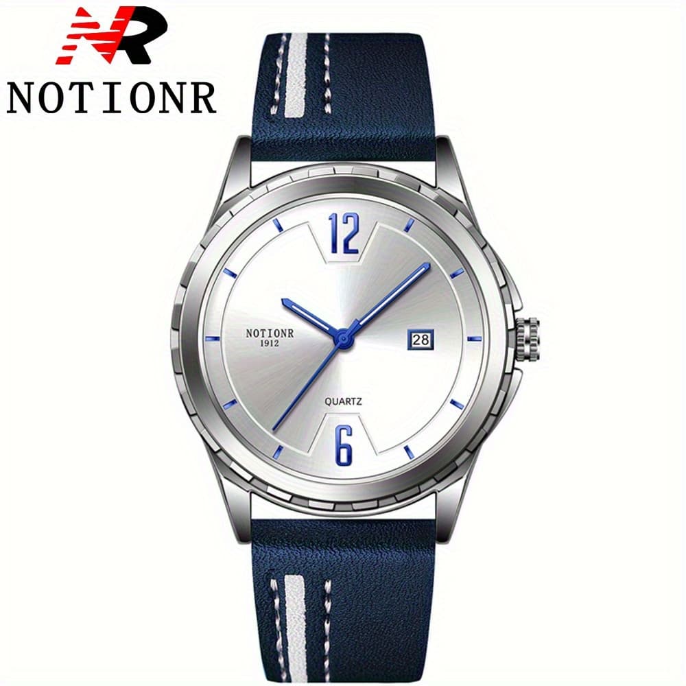 TEMU Men's Quartz Watches: Casual Business Watches For Men, Featuring A Blue And Black Faux Leather Strap, Date Function, Use And An Gift Option