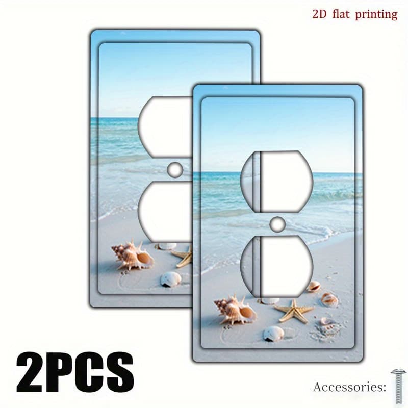 TEMU 2pcs 2d Flat Switch Cover, Beach Design Light Switch Plate Cover Wall Plate Decorative, Receptacle For Kitchen Or Bedroom Decorative, For Switch & Outlet Cover, , 2d Flat