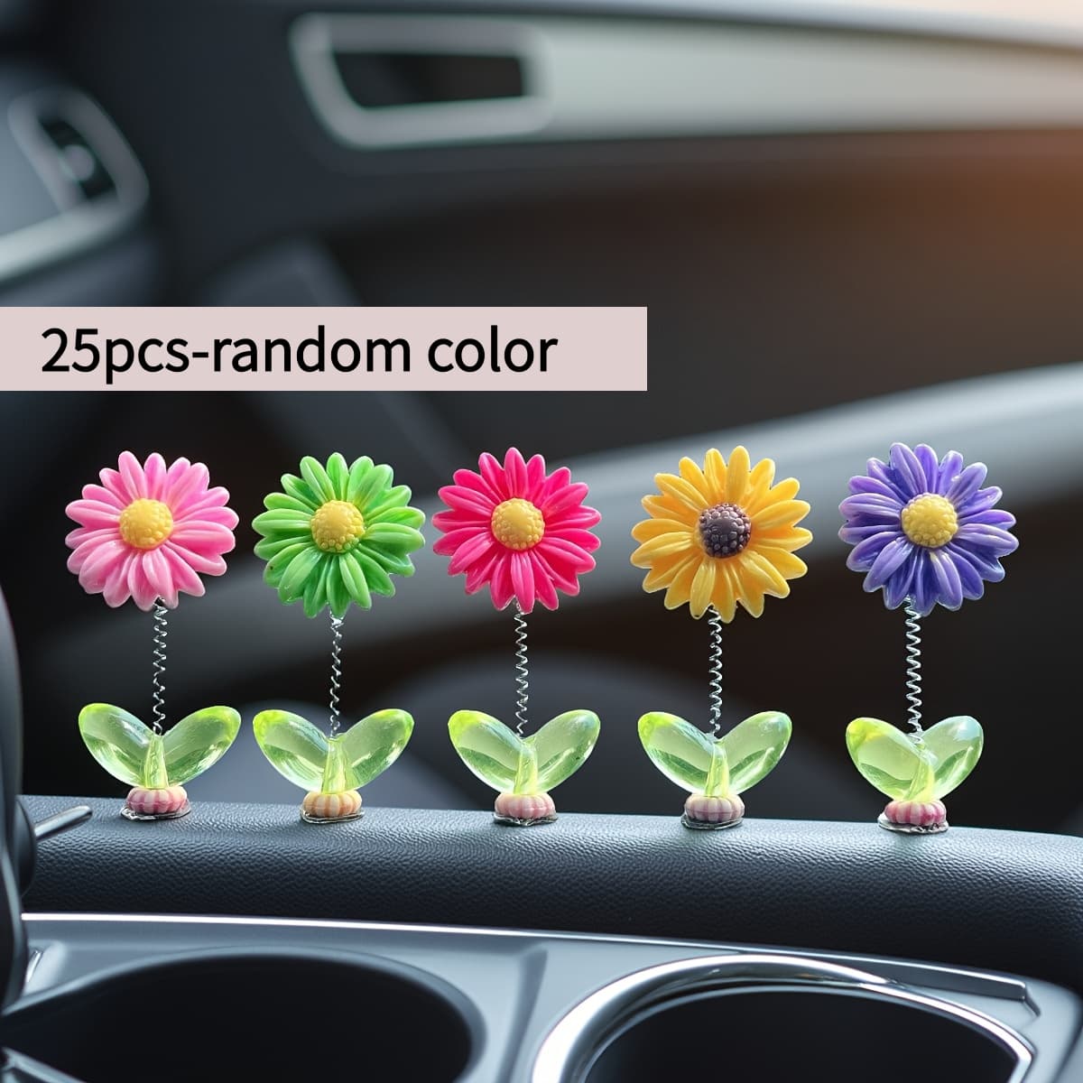 TEMU 25pcs Cute Flower Car Dashboard Decorations, Shaking Head Cute Car Ornaments, Floral Dashboard And Rearview Mirror Decorations, Made Of Resin(random Color)