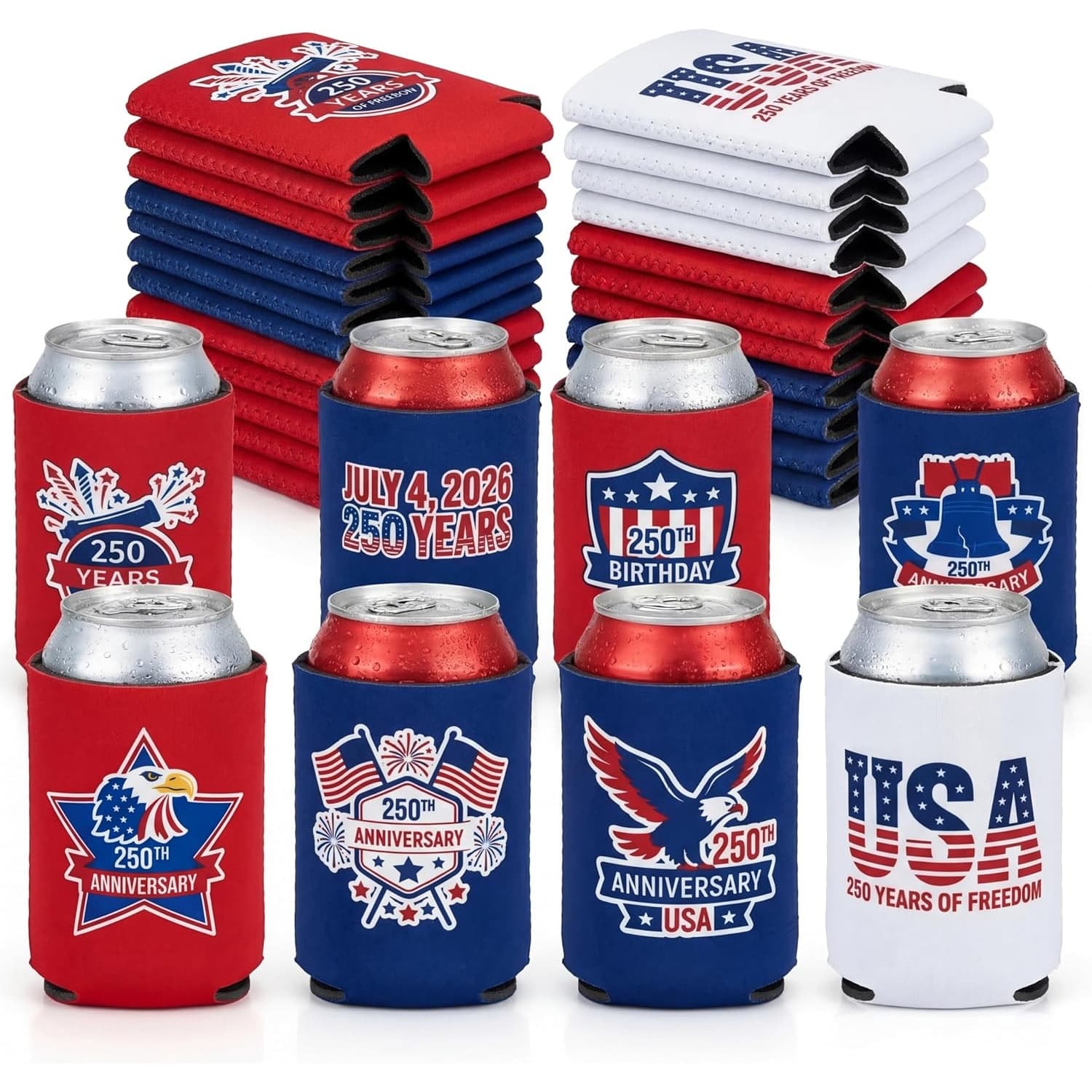TEMU 24 Pack 250th Anniversary Usa Can Sleeves 12 Oz Can Cooler Covers America Patriotic Beer Sleeves Collapsible 's Party