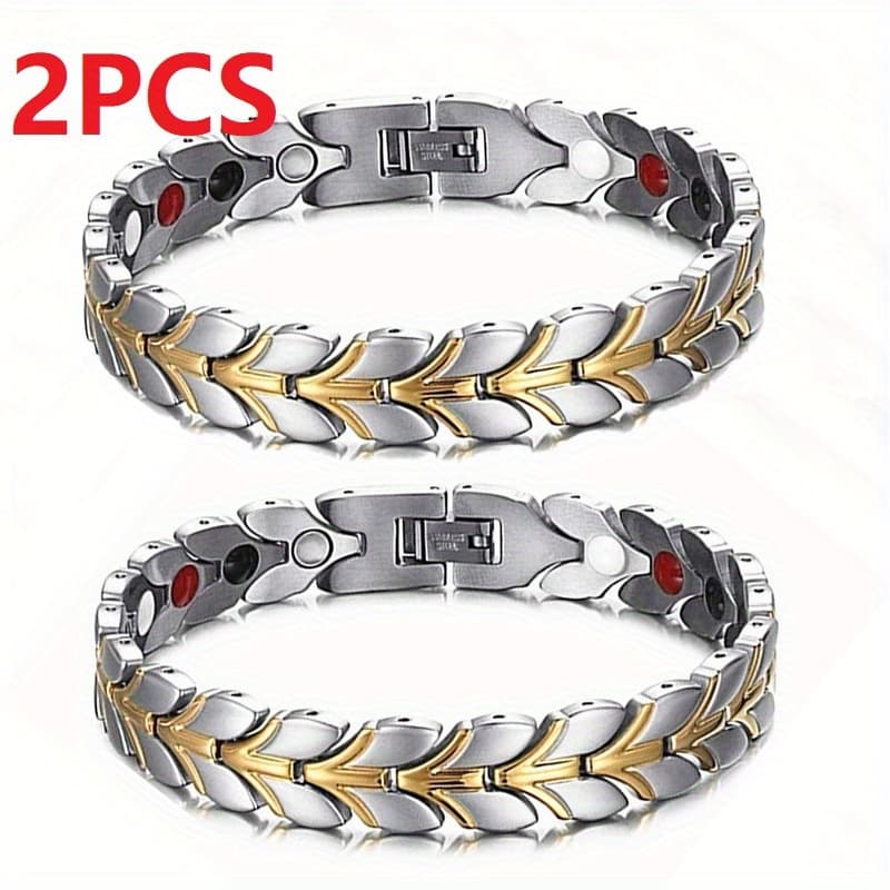 TEMU 2pcs 12mm 12mm Versatile Wide Hip Hop Men's Fashion V-shaped Magnetic Bracelet Set Jewelry Accessories