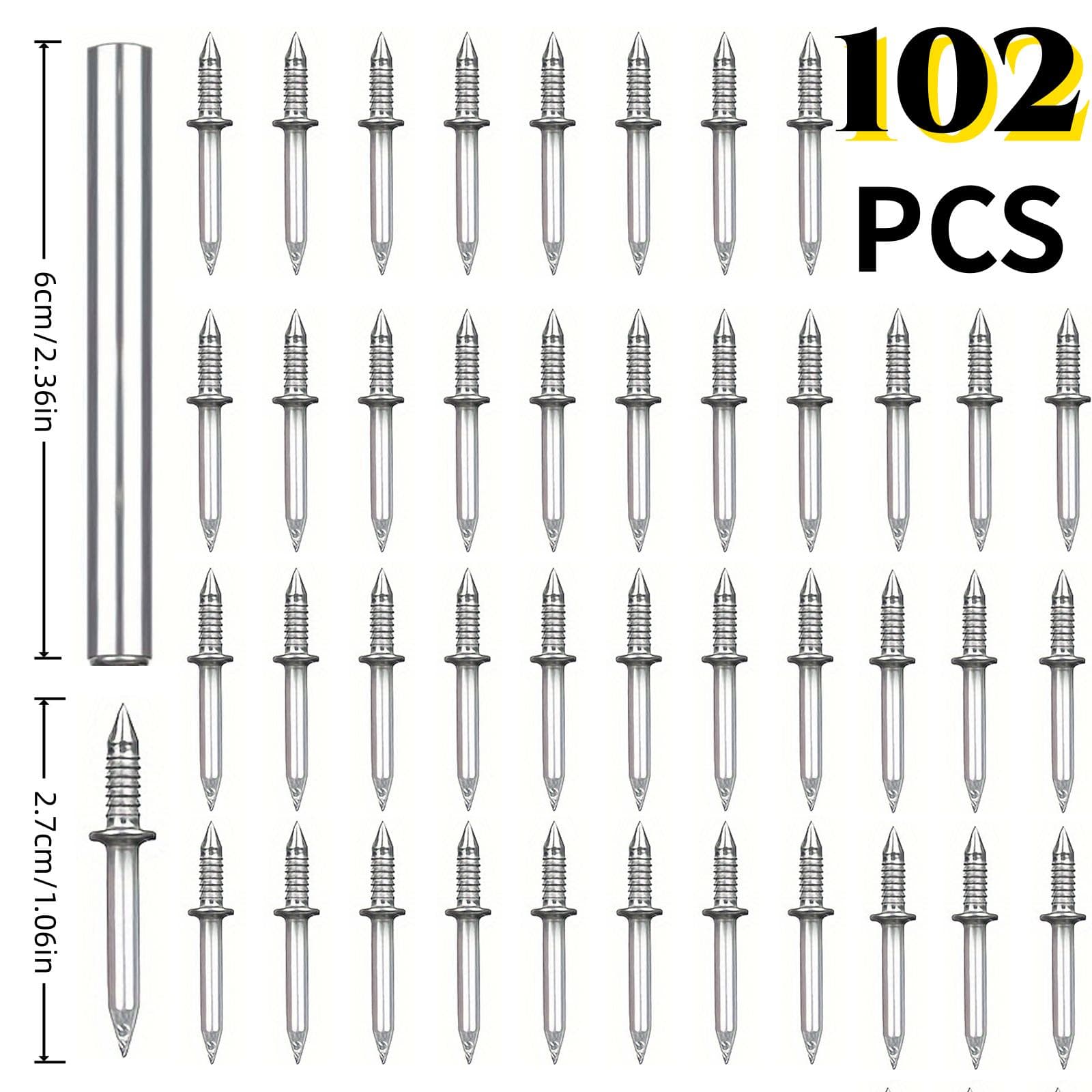 TEMU 102pcs Double-headed Invisible Nails, Comes With Sleeve, High Hardness And Non-deformable, Suitable For Baseboards, Walls, And Furniture - Galvanized Iron, Seamless Surface Treatment | Durable