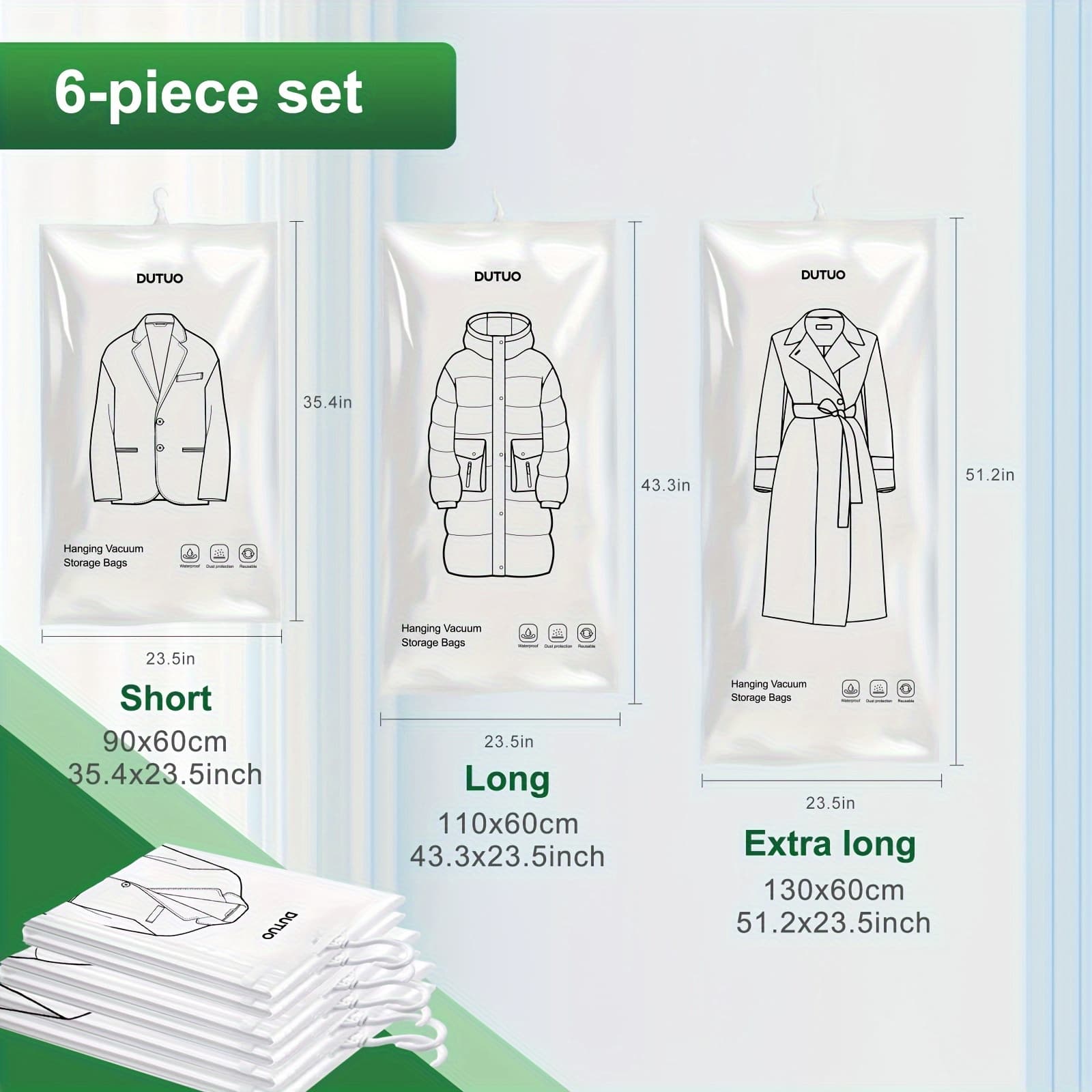 TEMU 6pcs Set Hanging Vacuum Buggy Bag, Saving Wardrobe Space Vacuum Envelope Bag, Extra Thick And Long Size Storage Bag, Suitable For Closet Storage, Suit, Dress, Hanging Vacuum Buggy Bag, With Hook