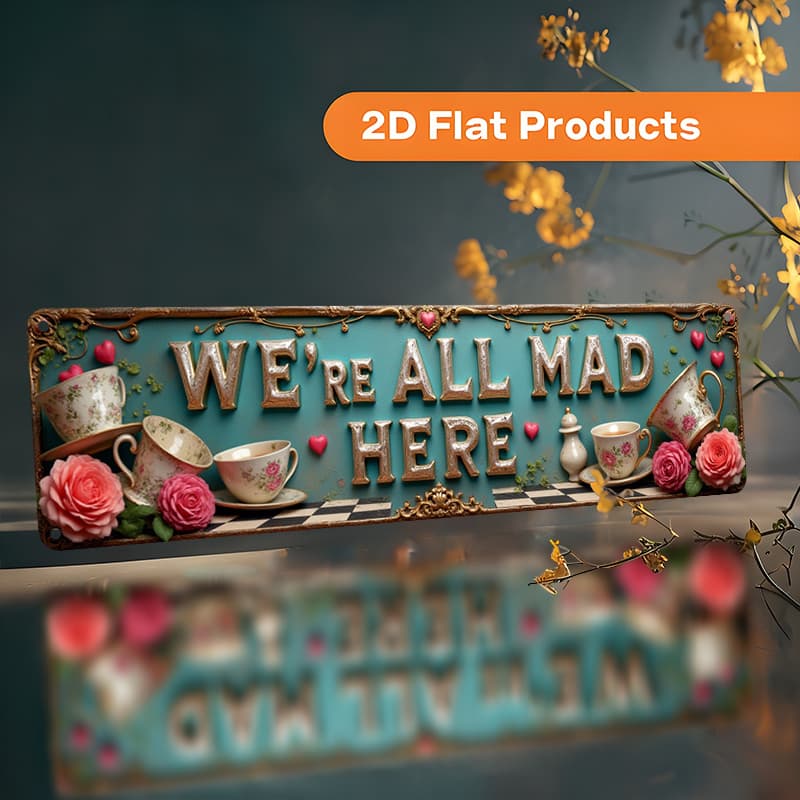 TEMU 2d Flat - 2d Retro Metal Wall Art "we' Mad Here" - 9.91x39.88 Cm Teacup , With Pre-drilled Holes For Home, Café, Office, Garage - Unique Gift Idea, Mood Decoration, 2d Flat