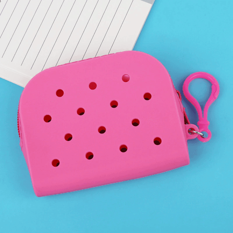 TEMU Soft Silicone Coin Pouch In A Solid Color, Featuring A Handwash Card Holder And A Zipper Closure