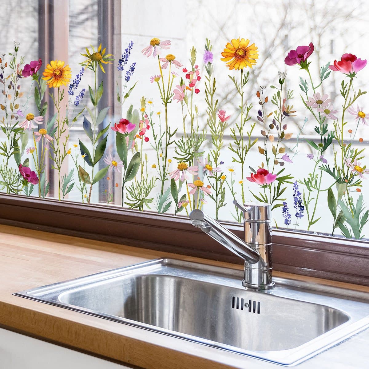 TEMU Watercolor Color Flower Electrostatic Window Paste Window Background Wall Decorative Wall Paste Self-adhesive Paper