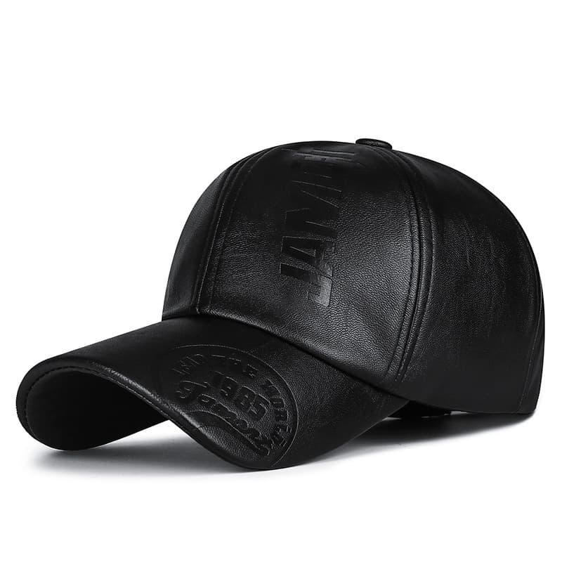 TEMU Men's Autumn And Winter Warm Pu Baseball With Lining, Windproof Adjustable Peaked Hat For Outdoor Use