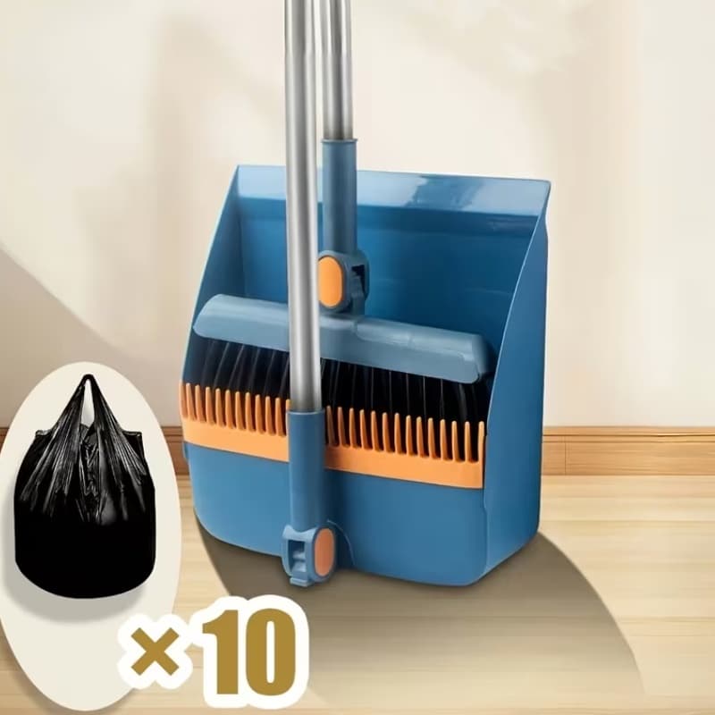 TEMU 3in 1 Broom Combo Set With 10 Garbage Bags Broom Dustpan Squeegee Floor Brush Hair Broom Multifunctional Foldable Home Cleaning Tools