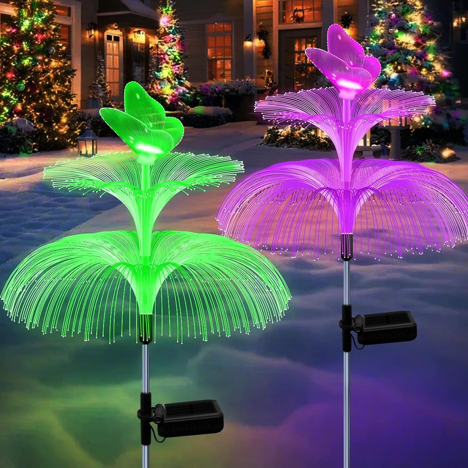 TEMU 2/4pack Solar Led Gradient Light Colorful Jellyfish Outdoor Decoration Lights Led Floor Plug In Light Villa Atmosphere Lawn Saving Lamp Solar Flower Lights For Outdoor Pool Yard Garden Decor
