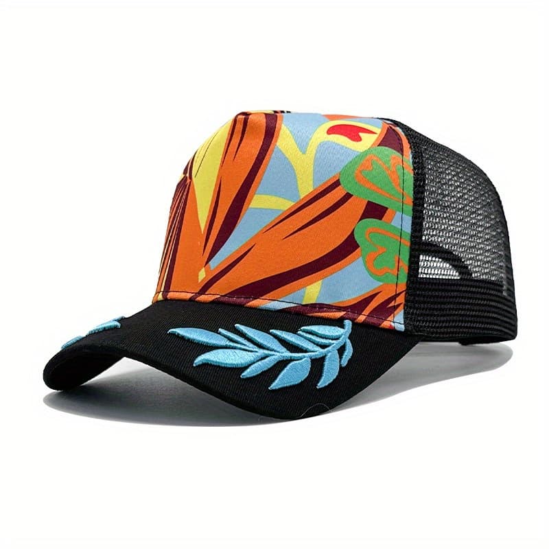 TEMU 1pc Men's Outdoor Spring/summer Embroidered Mesh Baseball , Fashionable Curved Brim Hat For Travel, Beach, And Outdoor Activities, Versatile Couple's Trendy Graffiti Sun Hat
