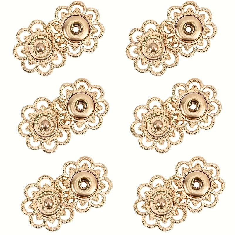 TEMU 12pcs/6-pair Heavy Duty Snap Button And Snap Fastener Set- Golden-tone Vintage Brass Look Garment Buttons For Jackets, Coats, Shirts, Sweaters- Durable Stitched Collar And Belt Buttons