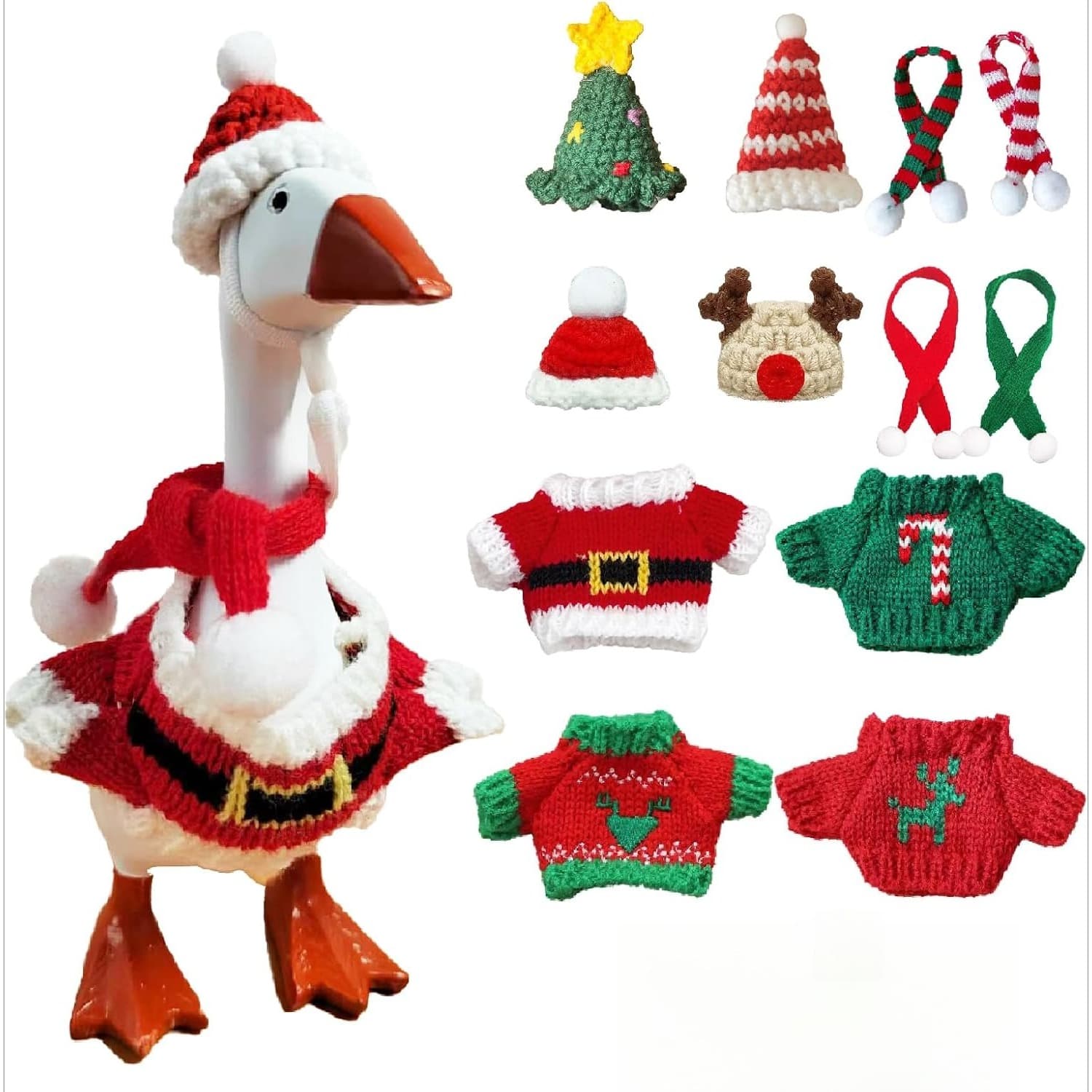 TEMU 7 Inch Mini Desk Goose Christmas Outfit With Sweater And Hat For Magnetic Goose Key Holder Decor, Goose Statue Holiday Costume Accessories
