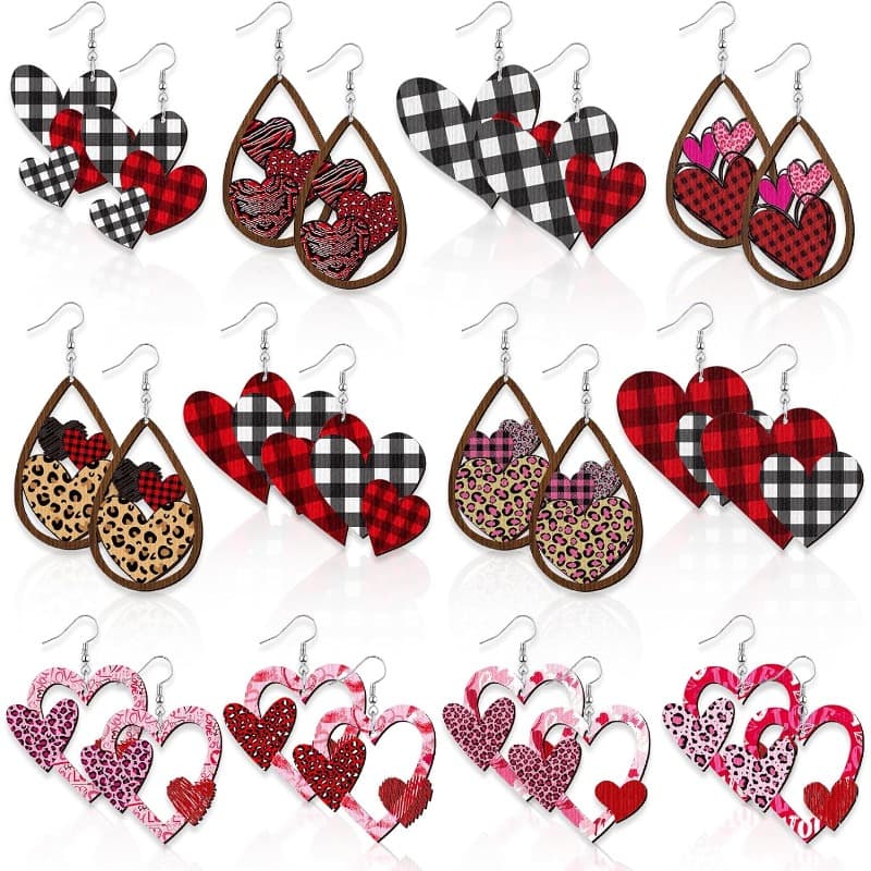 TEMU 12 Pairs Valentine's Day Earrings, Acrylic Teardrop Heart Earrings For Women, Jewelry Additions Valentines Day Gift