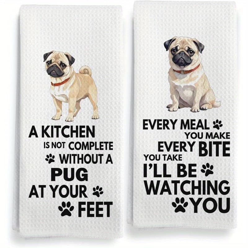 TEMU Set Of 2 Pug-themed Kitchen Towels Measuring 18 By 26 Inches, Perfect For You Prepare. Ideal As Gifts For Pug Enthusiasts, Decorative Towels Add A Touch To Your Kitchen