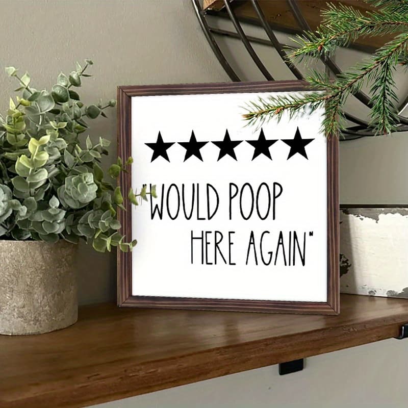 TEMU Humorous " Again To " Wooden Wall Sign - Farmhouse Bathroom Decor With Rating System, Suitable For Apartment, Suitable For Home, Suitable For Public Restroom, Double-sided Tape & Artificial Wood