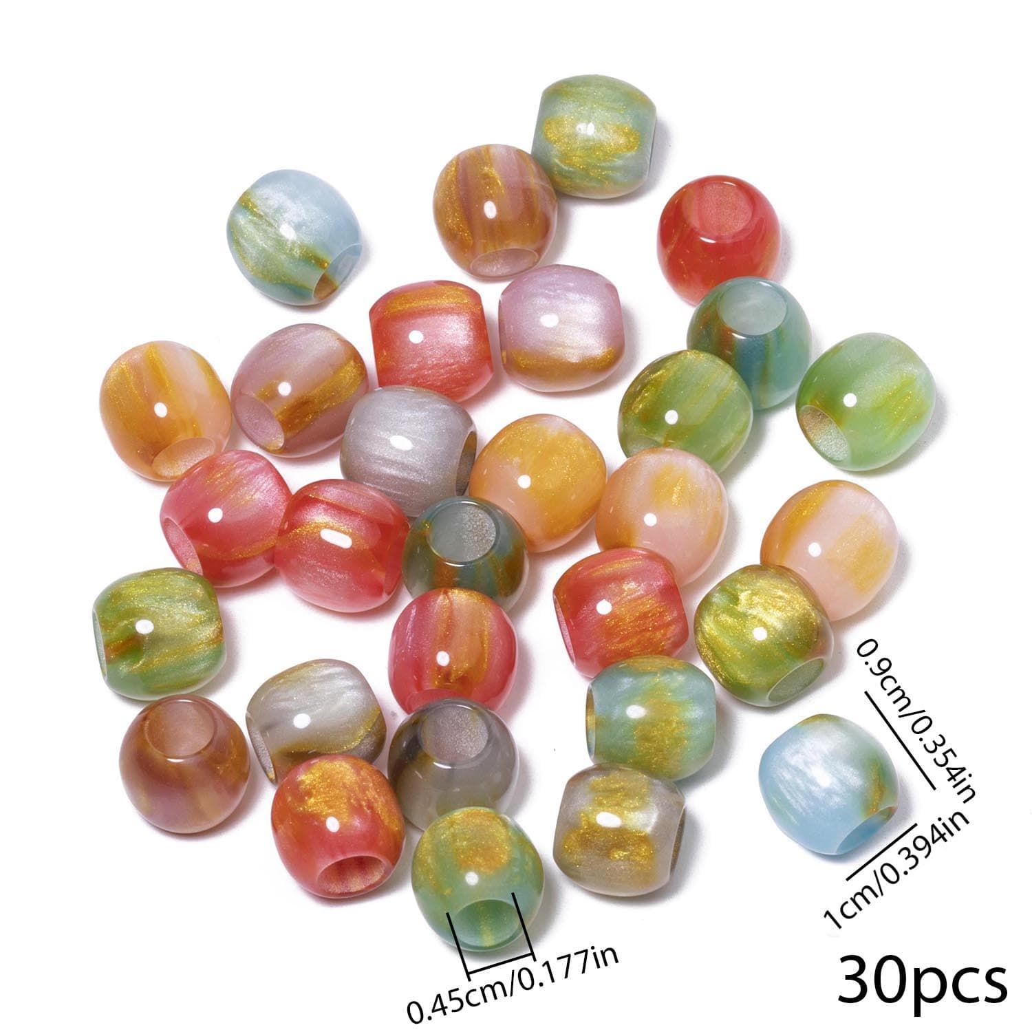 TEMU 30pcs 10mm Mixed Color Gorgeous Large Hole Oval Resin Beads, Exquisite Loose Beads, Suitable For Jewelry Making Diy Bracelets, Necklaces, Earrings, Handmade Beading Supplies