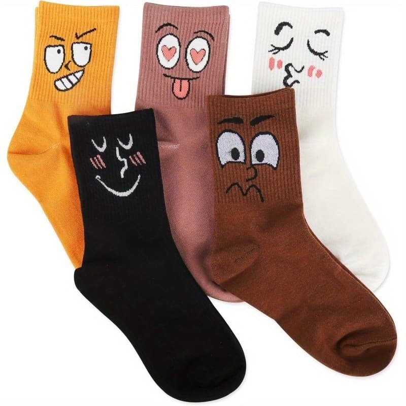 TEMU 5pairs Random Crazy Funny Emotion Crew Socks Soft And Color Per Pack