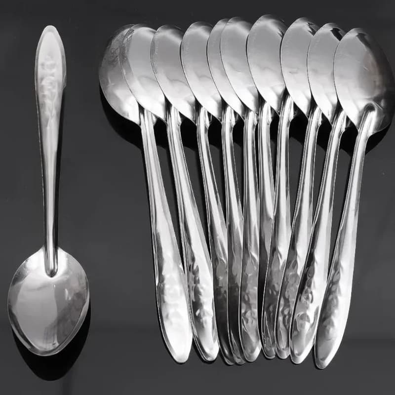 TEMU [10pcs Stainless Steel Dessert Spoons] 10pcs Stainless Steel Dessert Spoons Set, Elegant Design, Long Handle Ice Cream & Watermelon Spoon Scoops, For Kitchen Tableware Utensils