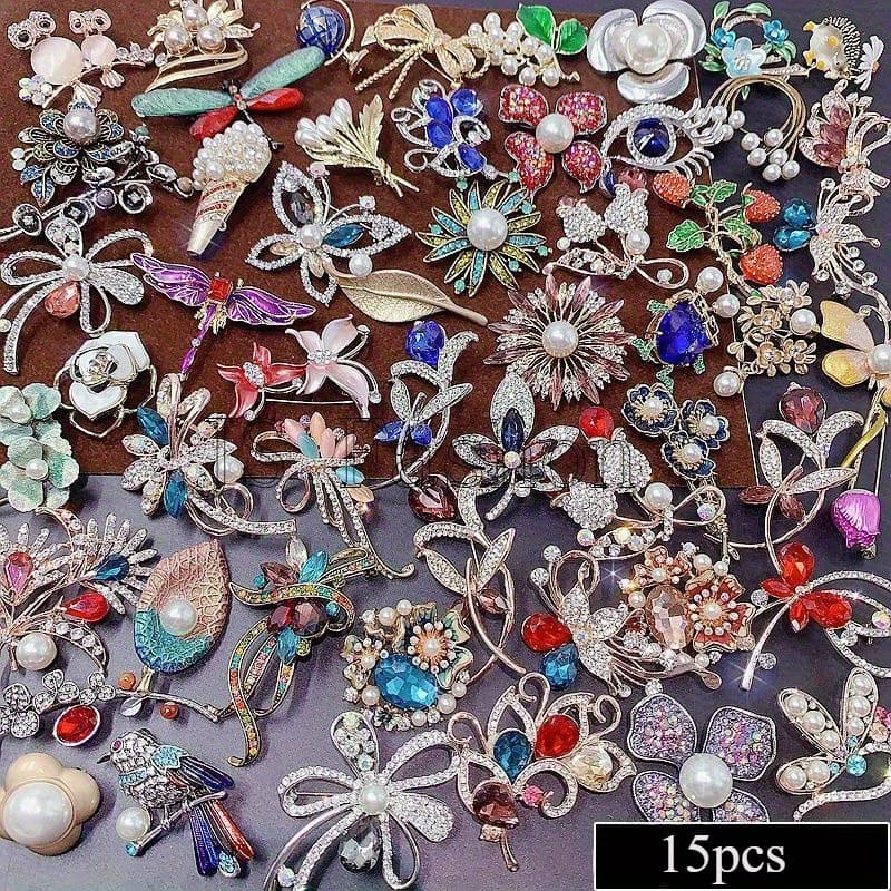 TEMU 15/ 20pcs Artificial Faux Flower Brooch Pin Vintage Animal Inlaid Brooch Collar Lapel Pin Shirt Suit Cardigan Shawl Button Brooch Party Accessories