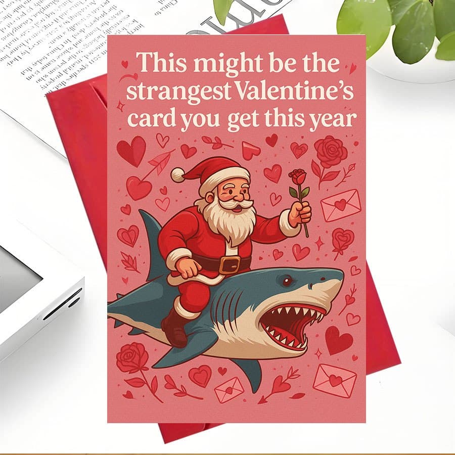 TEMU A Single Unique And Valentine's Day Card Showcasing Santa On A Shark, Ideal For Or Family Who Whimsical Holiday Jokes