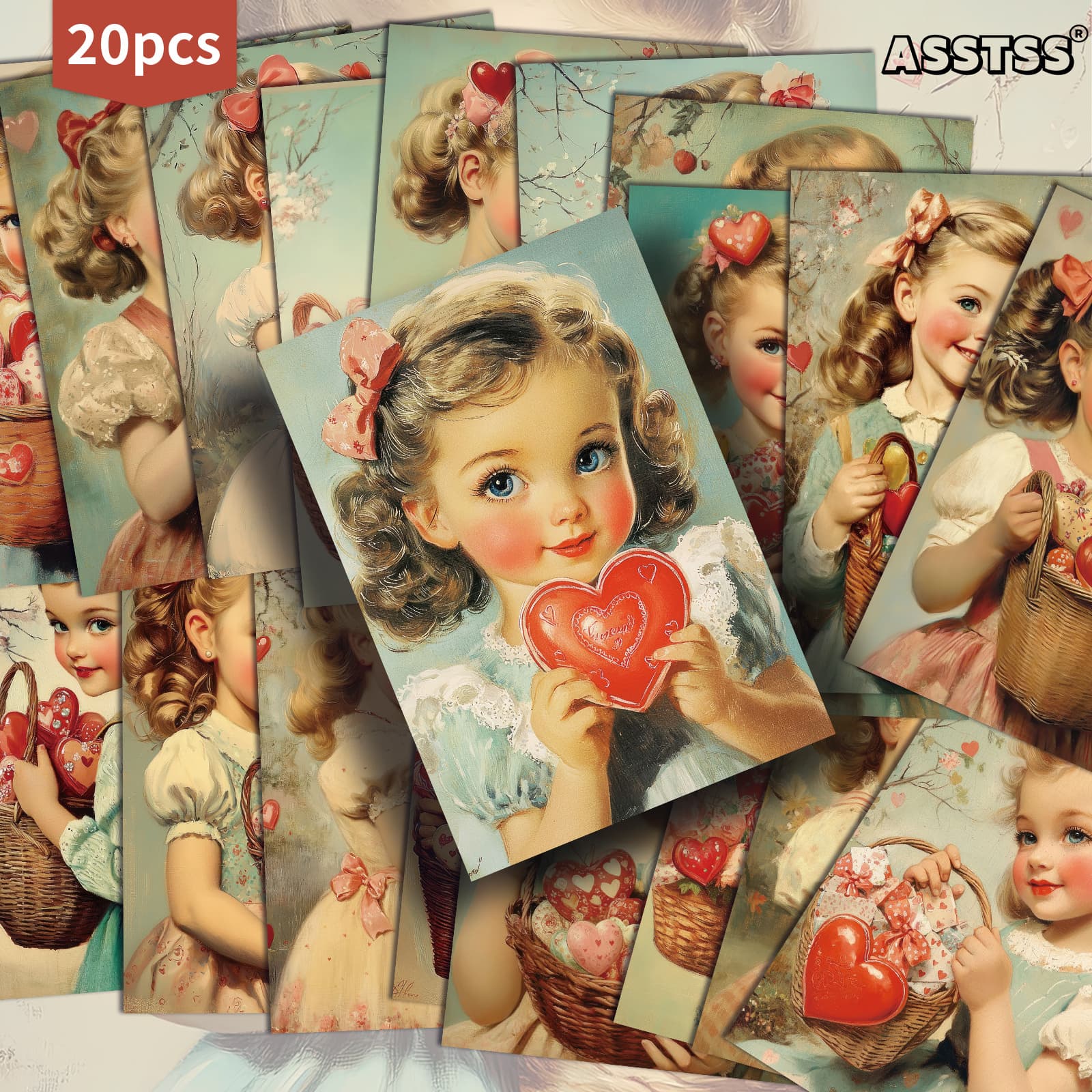 TEMU Set Of 20 Assorted Retro-themed Valentine's Day Gift Cards Featuring 1950s Girl Illustrations, Measuring 4x6 Inches. Perfect For Junk Journaling, Scrapbooking, And Crafting With Classic Pinup Art