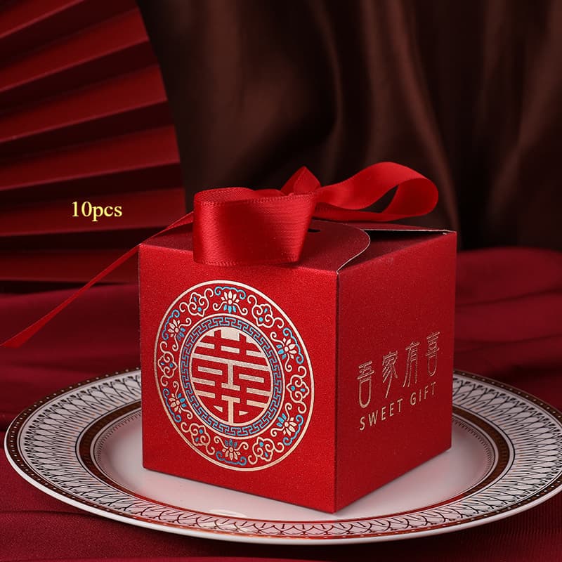 TEMU 10-pack Chinese Style Paper Candy Boxes With Ribbons, High-end Wedding Favor Gift Boxes, Engagement Specialty Gift Packaging, Empty Boxes For Treats And Presents