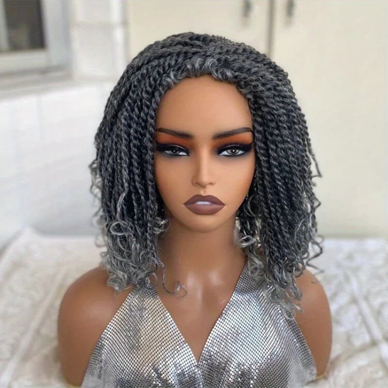 TEMU Alilb Elegant Grey Ombre Goddess Locs Curly Wig With - Synthetic Dreadlock Style For Women, Heat Resistant Fiber, Look, Perfect For Daily Wear Or Special Occasion