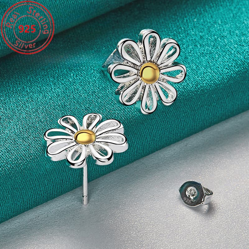 TEMU 1 Pair Of S925 925 Sterling Silver Flower Stud Earrings Hypoallergenic Natural For Everyday Wear And Gift The Perfect Valentine's Day Gift