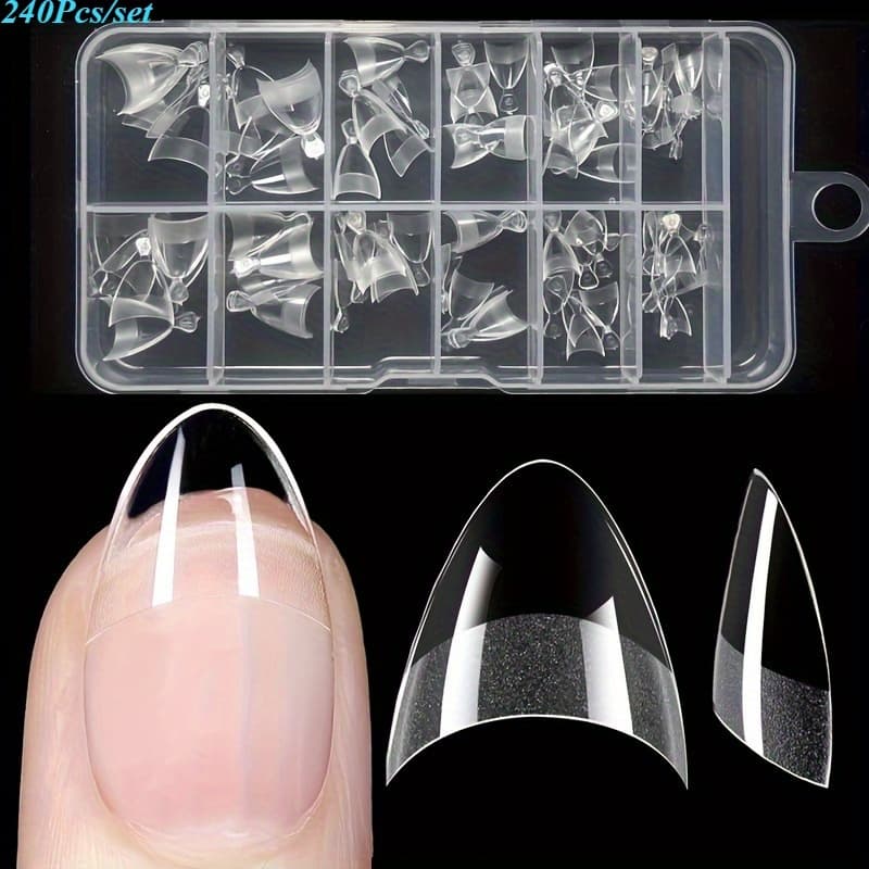 TEMU 240pcs Of Semi-matte, Semi-cover Almond-shaped Nail Tips, , Fit, Good Flexibility, , Not Easy To Break, Durable, Convenient And Quick To Design Your Style.