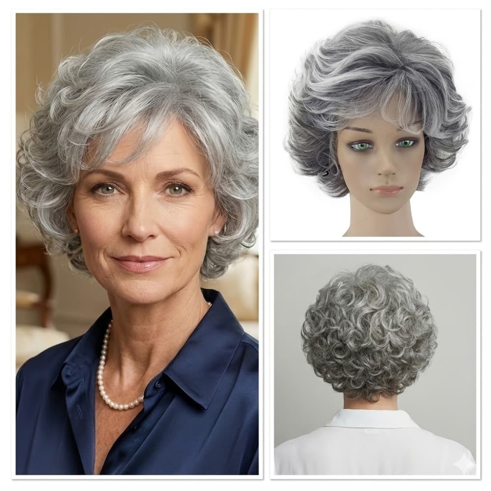 TEMU A Stylish Short Wig For Middle-aged Women With Soft White Curls, Wear And Formal Events, Versatile And Fashionable
