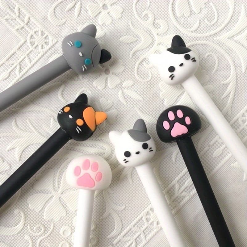TEMU 10pcs Kawaii Cat Claw Gel Pens – 0.5mm Black Ink, Smooth Writing For Journaling, Office & School Supplies (random)